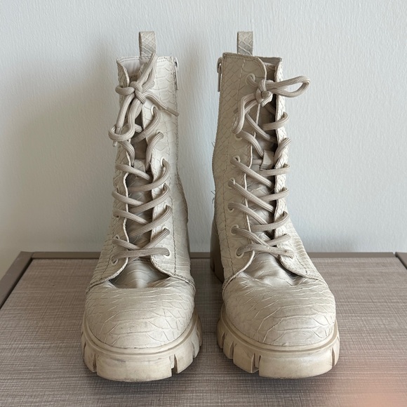 MIA Cream Textured Lace-Up Boots - Picture 1 of 5